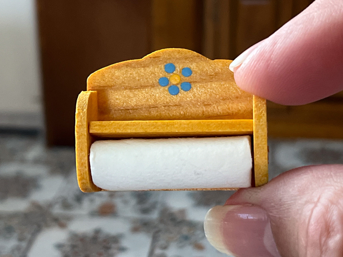 Miniature Paper Towel Holder 1:12 Scale –  Dollhouse Wooden Towel Rack __etsy:5713384124