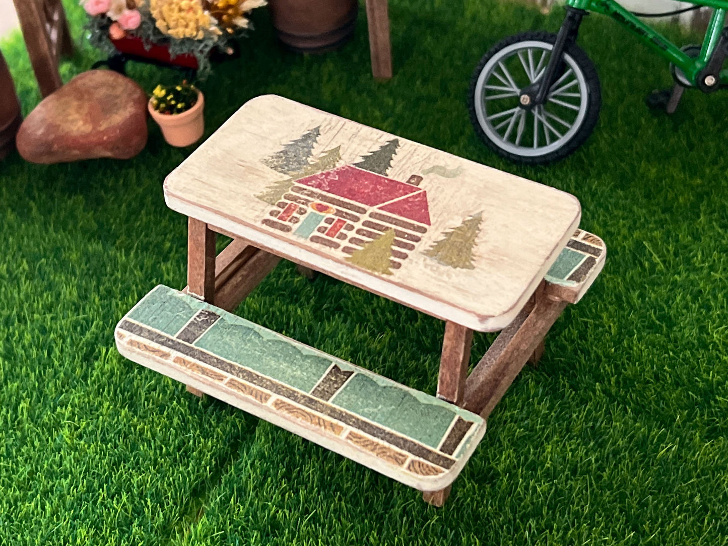 Miniature Picnic Table - 1:12 Scale -  Beige-Brown Dollhouse Backyard Furniture __etsy:6332214481