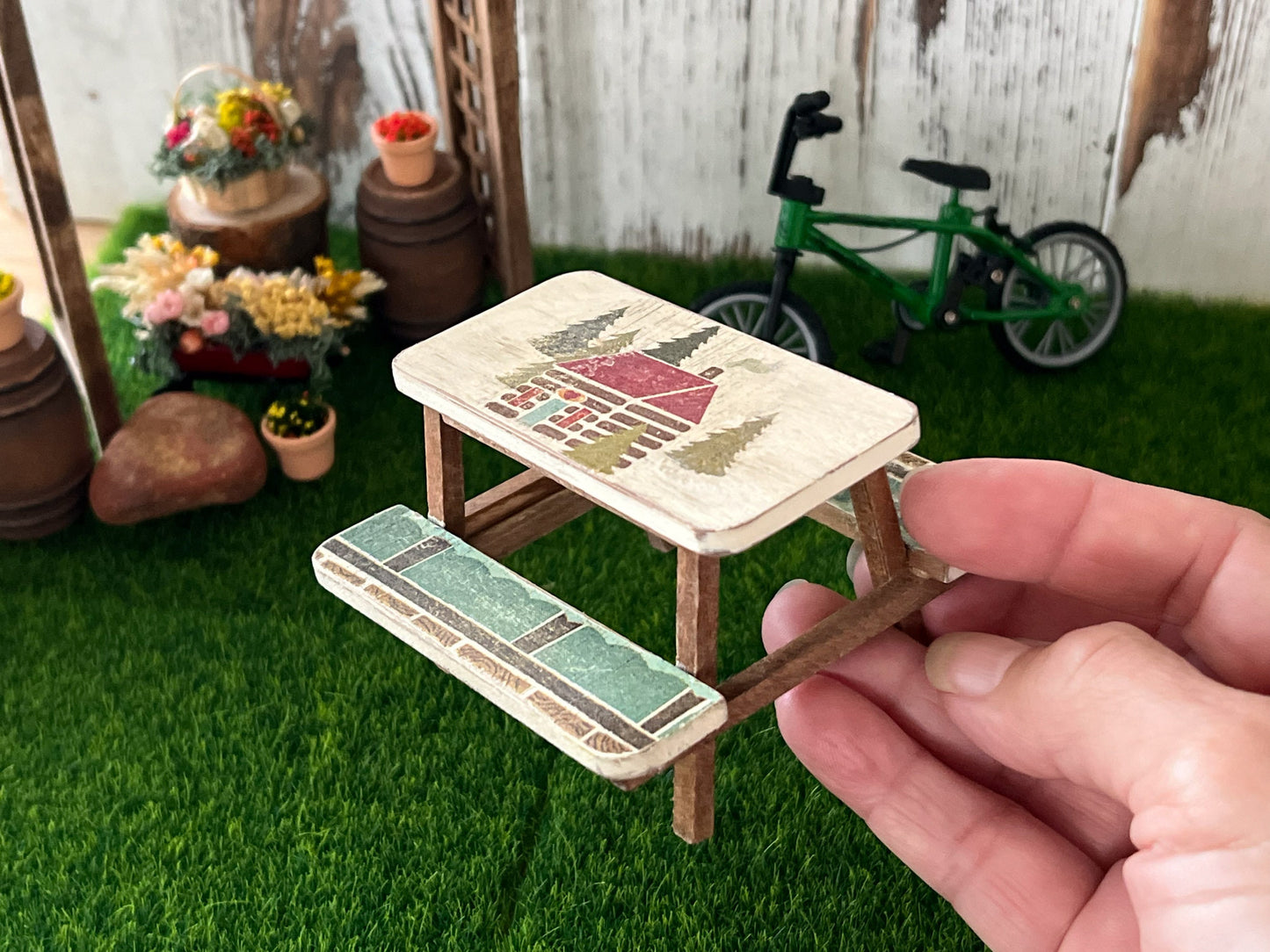 Miniature Picnic Table - 1:12 Scale -  Beige-Brown Dollhouse Backyard Furniture __etsy:6284158020