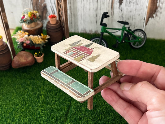 Miniature Picnic Table - 1:12 Scale -  Beige-Brown Dollhouse Backyard Furniture __etsy:6284158020