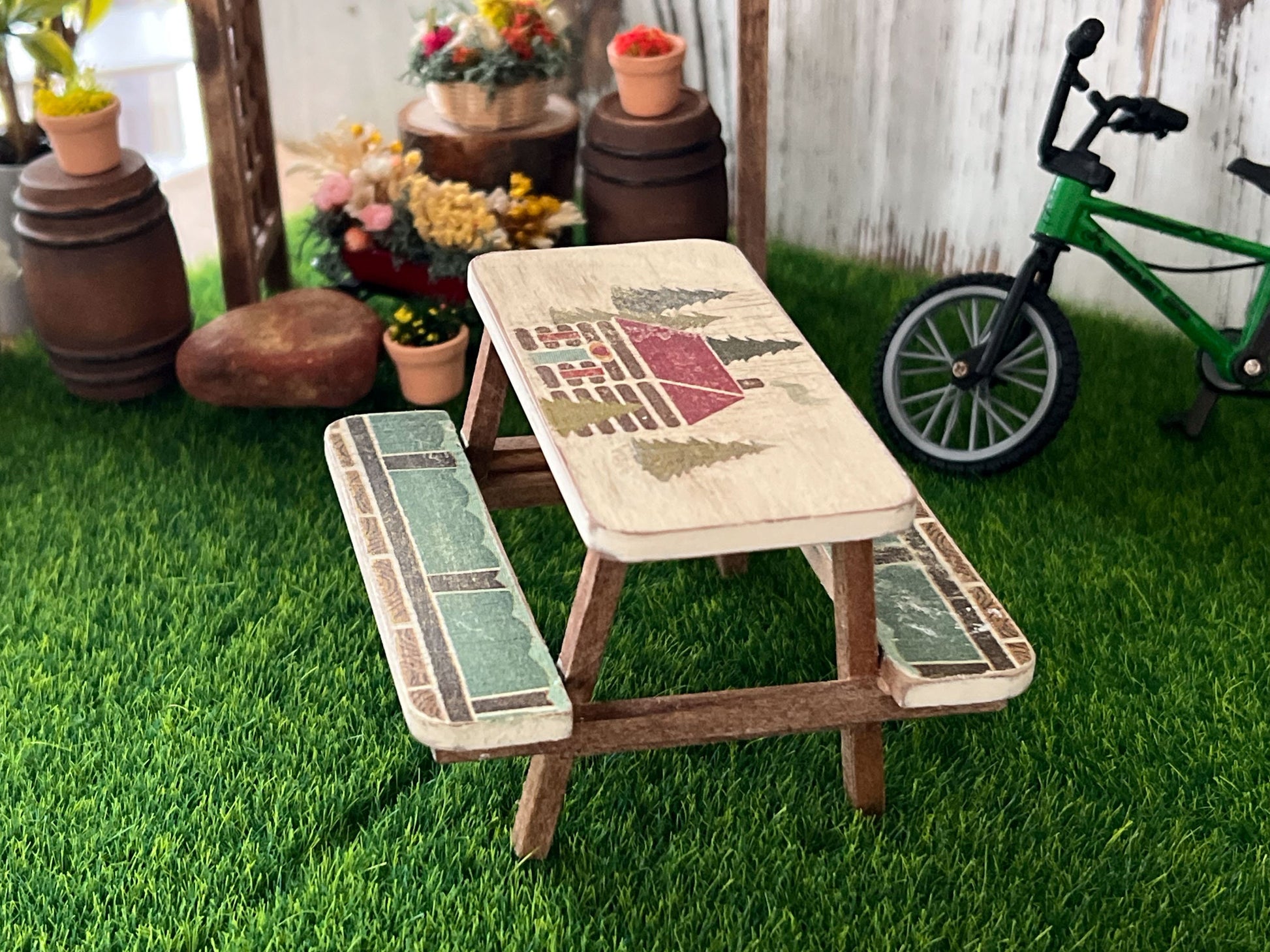 Miniature Picnic Table - 1:12 Scale -  Beige-Brown Dollhouse Backyard Furniture __etsy:6332214485