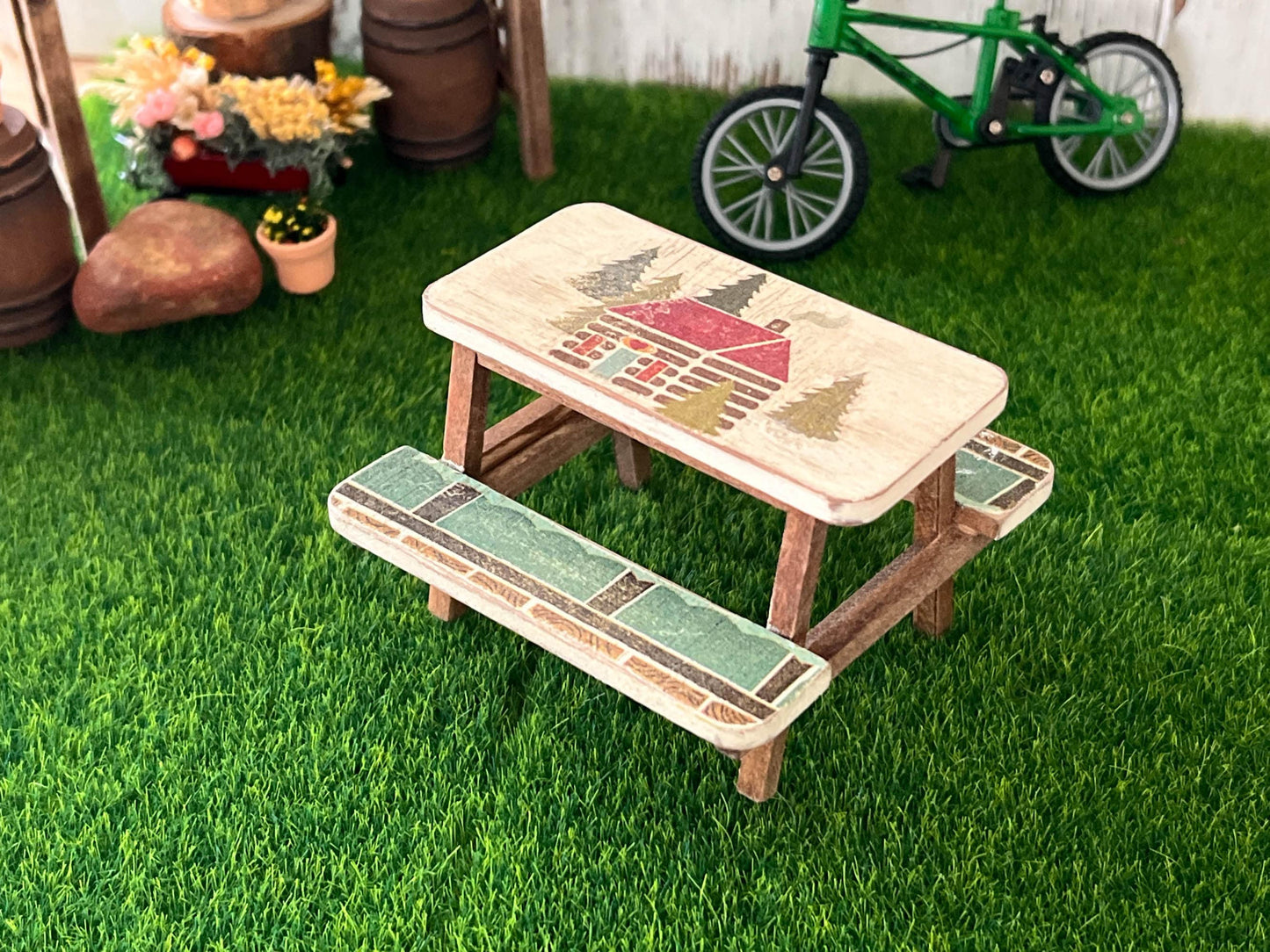 Miniature Picnic Table - 1:12 Scale -  Beige-Brown Dollhouse Backyard Furniture __etsy:6284158006