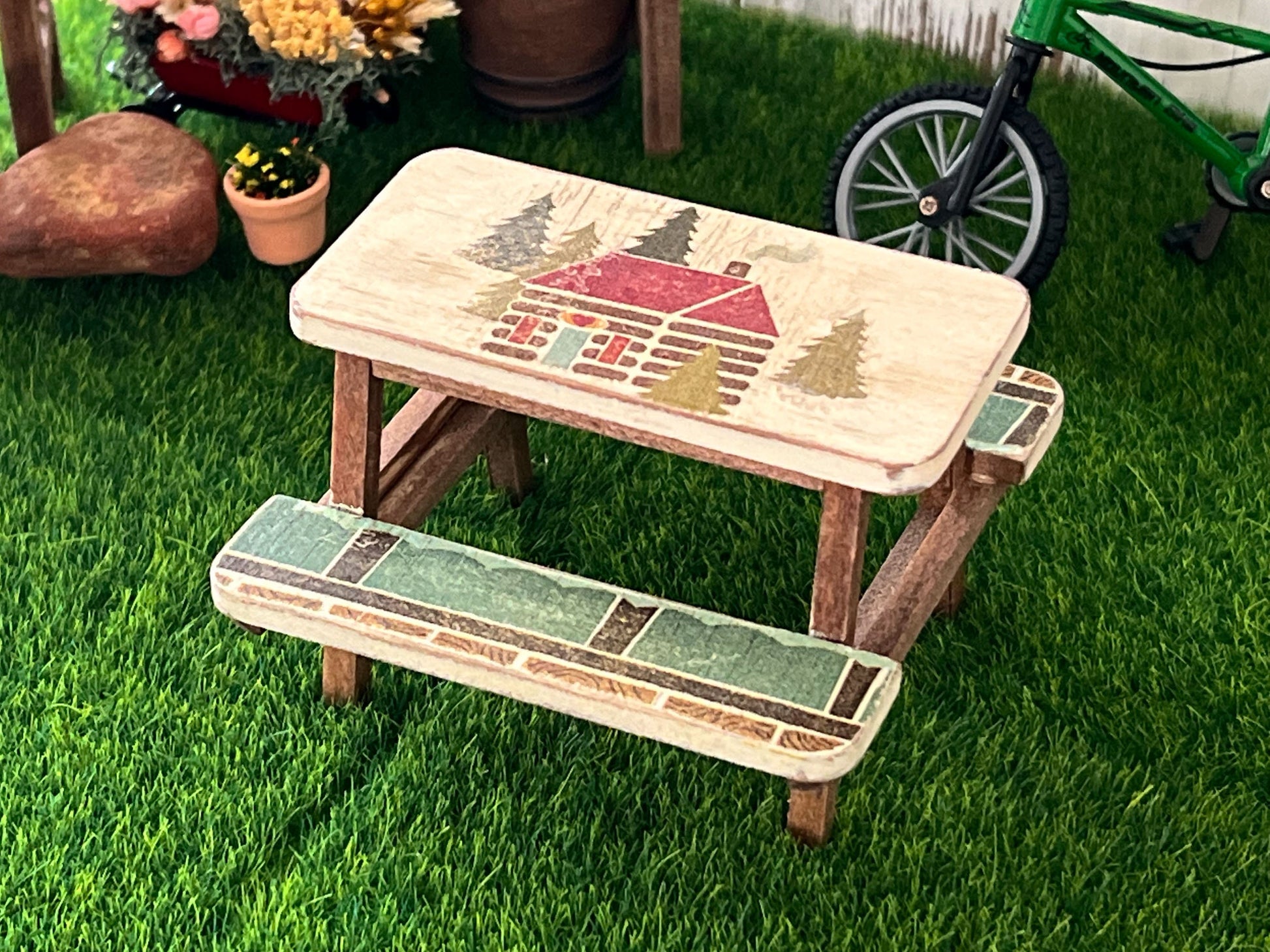 Miniature Picnic Table - 1:12 Scale -  Beige-Brown Dollhouse Backyard Furniture __etsy:6284158024