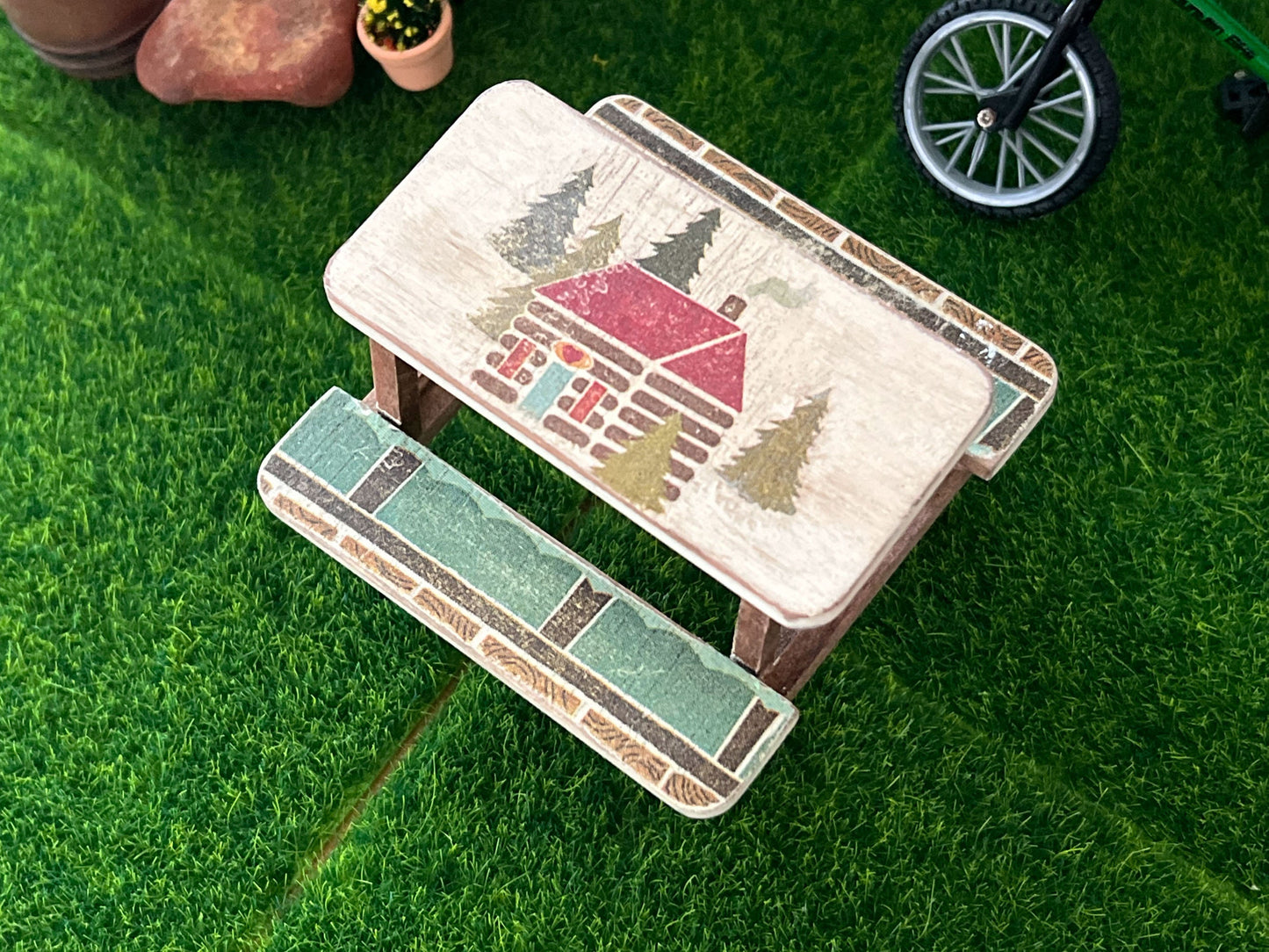 Miniature Picnic Table - 1:12 Scale -  Beige-Brown Dollhouse Backyard Furniture __etsy:6284158026