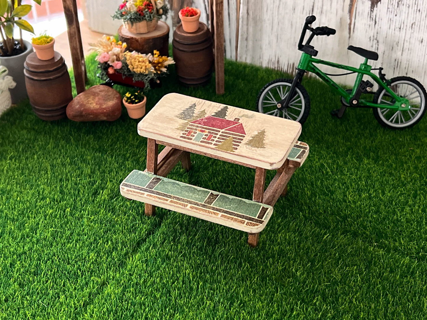 Miniature Picnic Table - 1:12 Scale -  Beige-Brown Dollhouse Backyard Furniture __etsy:6332214483