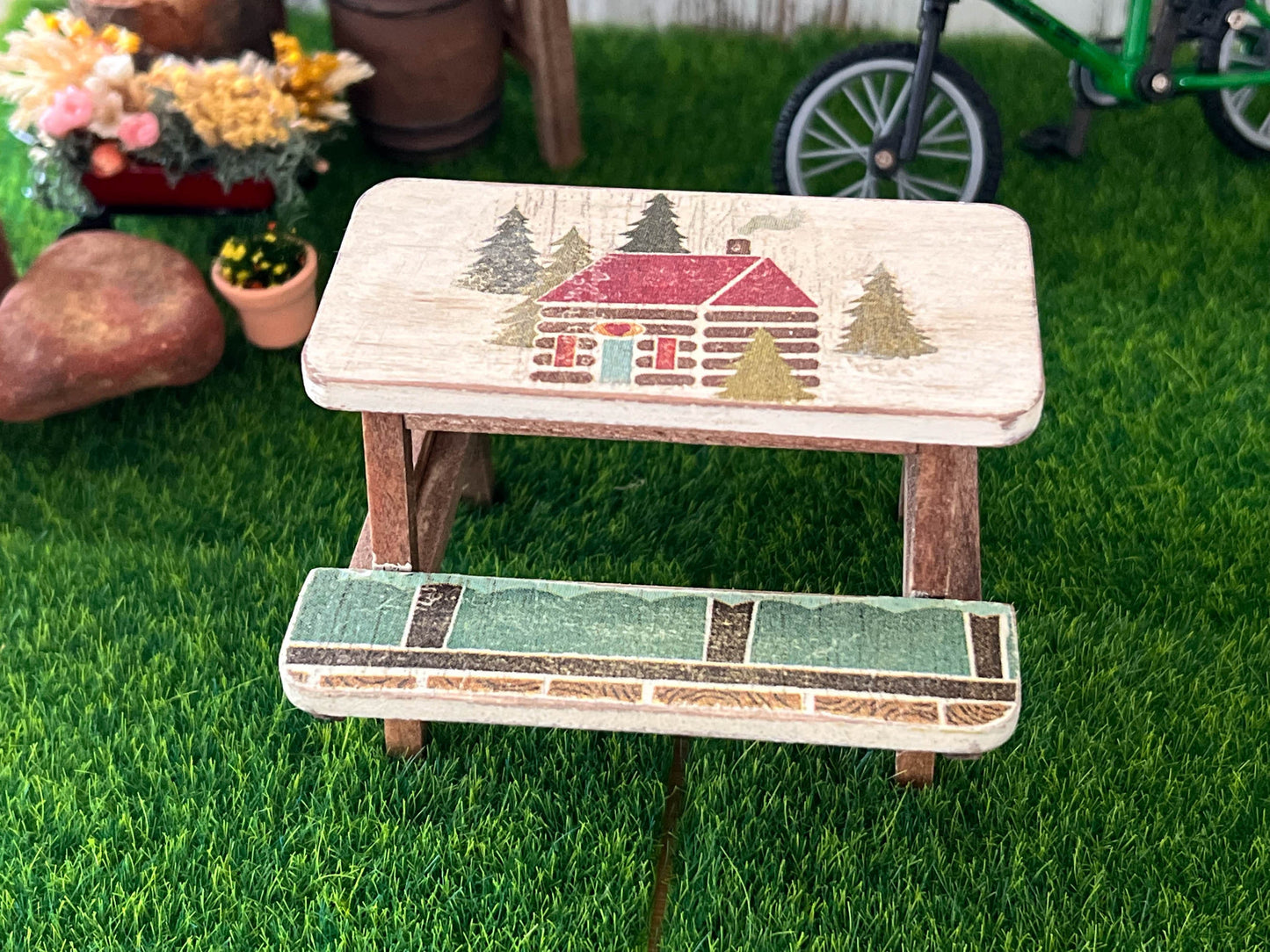 Miniature Picnic Table - 1:12 Scale -  Beige-Brown Dollhouse Backyard Furniture __etsy:6284157994