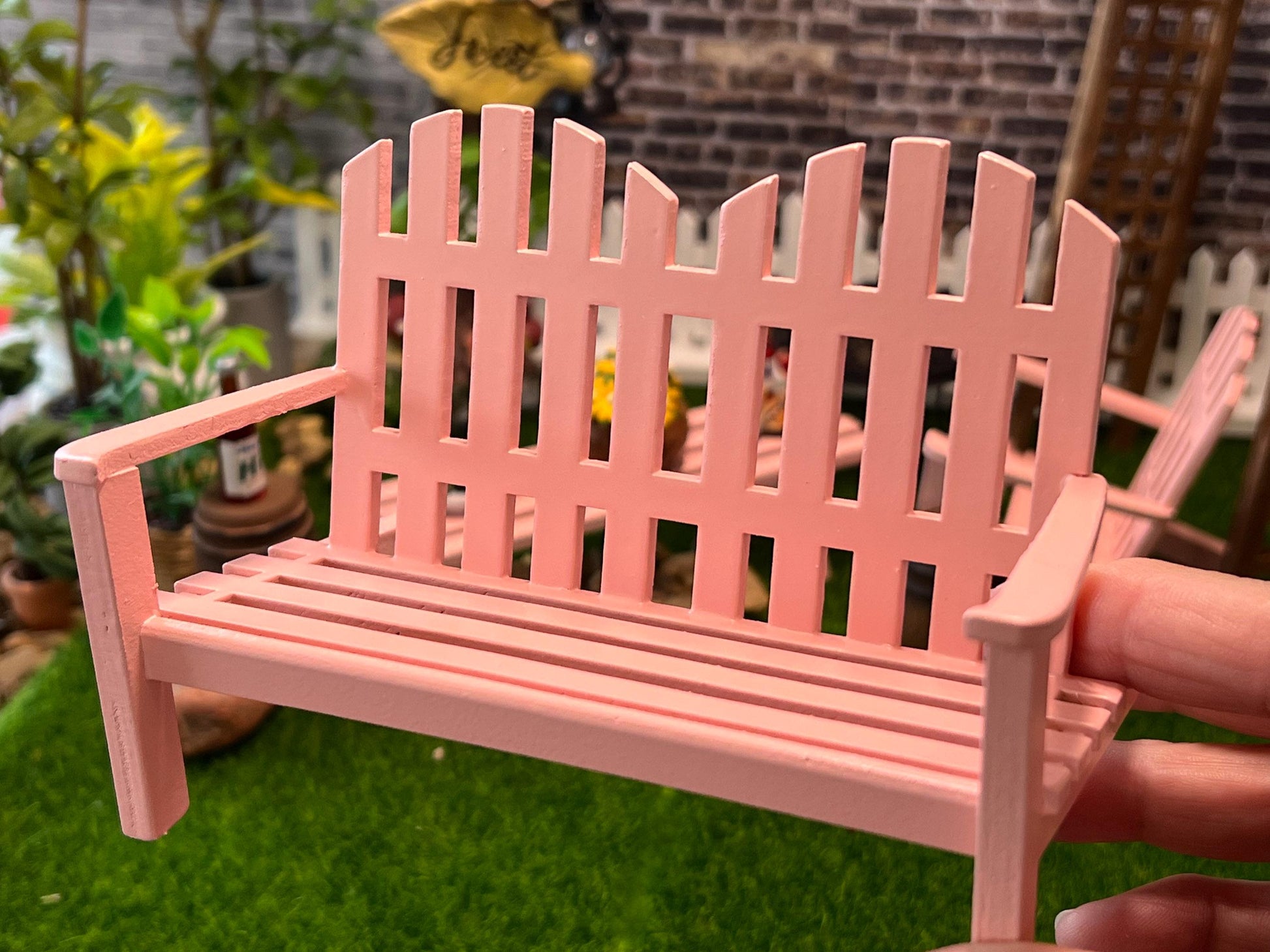 Miniature Pink Adirondack Patio Set – 1:12 Scale – Dollhouse 4PC Outdoor Furniture __etsy:7295877873