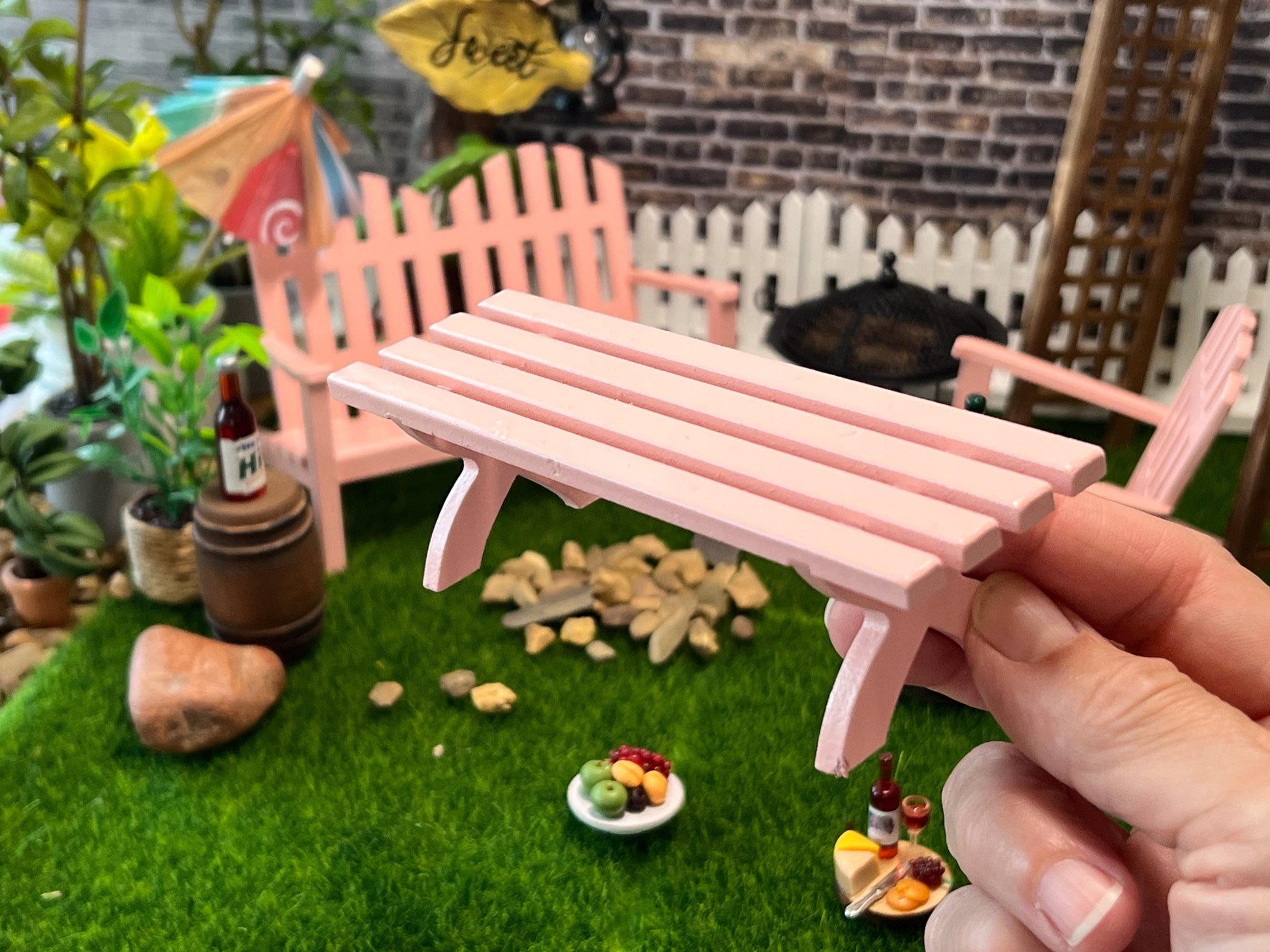 Miniature Pink Adirondack Patio Set – 1:12 Scale – Dollhouse 4PC Outdoor Furniture __etsy:7247920000
