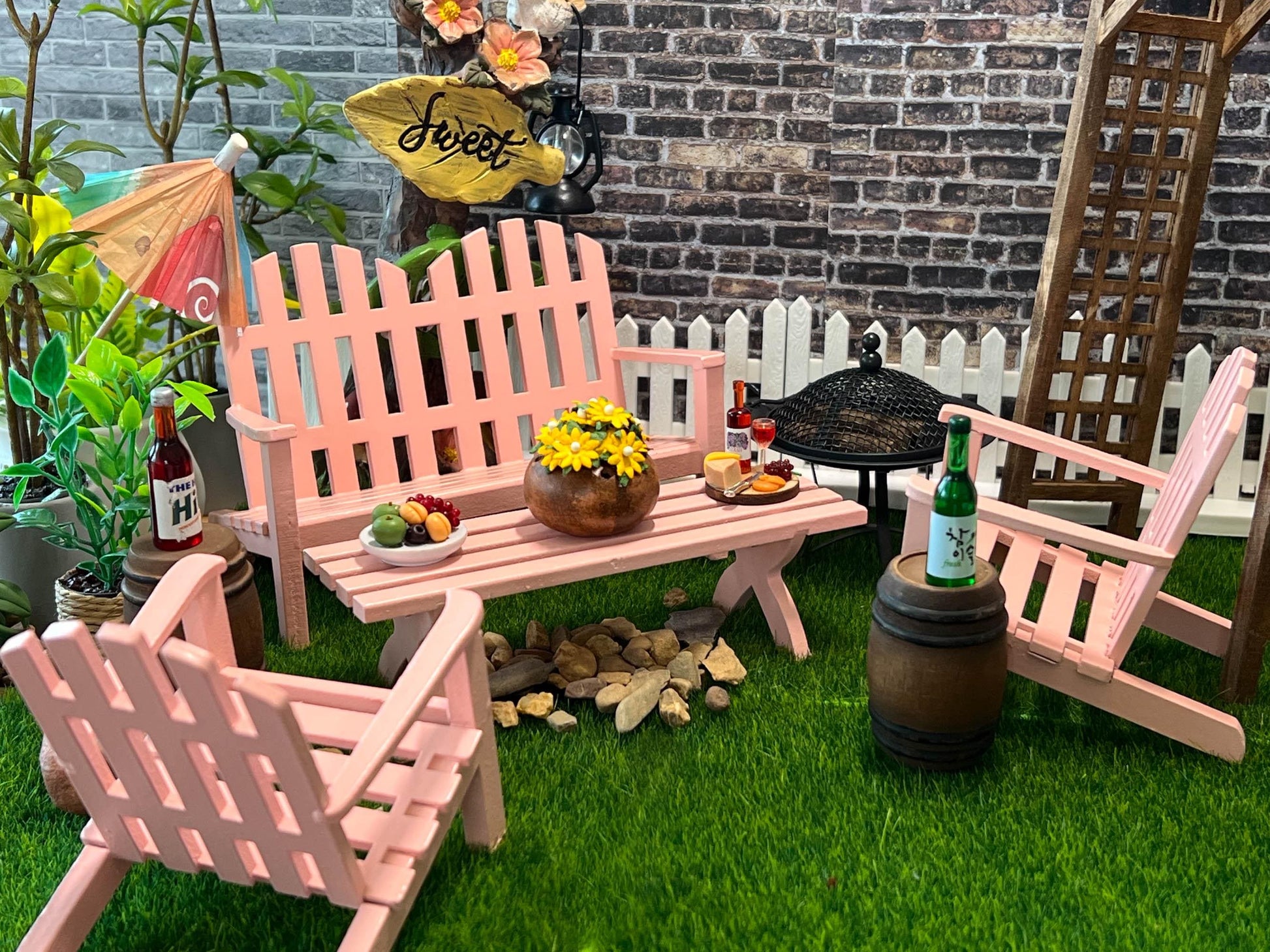 Miniature Pink Adirondack Patio Set – 1:12 Scale – Dollhouse 4PC Outdoor Furniture __etsy:7295877871