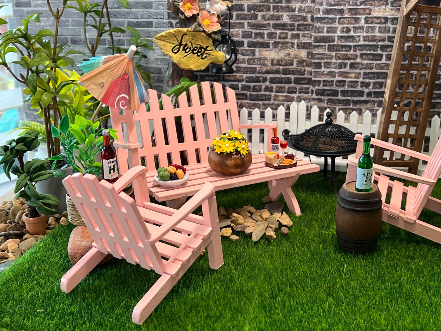 Miniature Pink Adirondack Patio Set – 1:12 Scale – Dollhouse 4PC Outdoor Furniture __etsy:7247920088