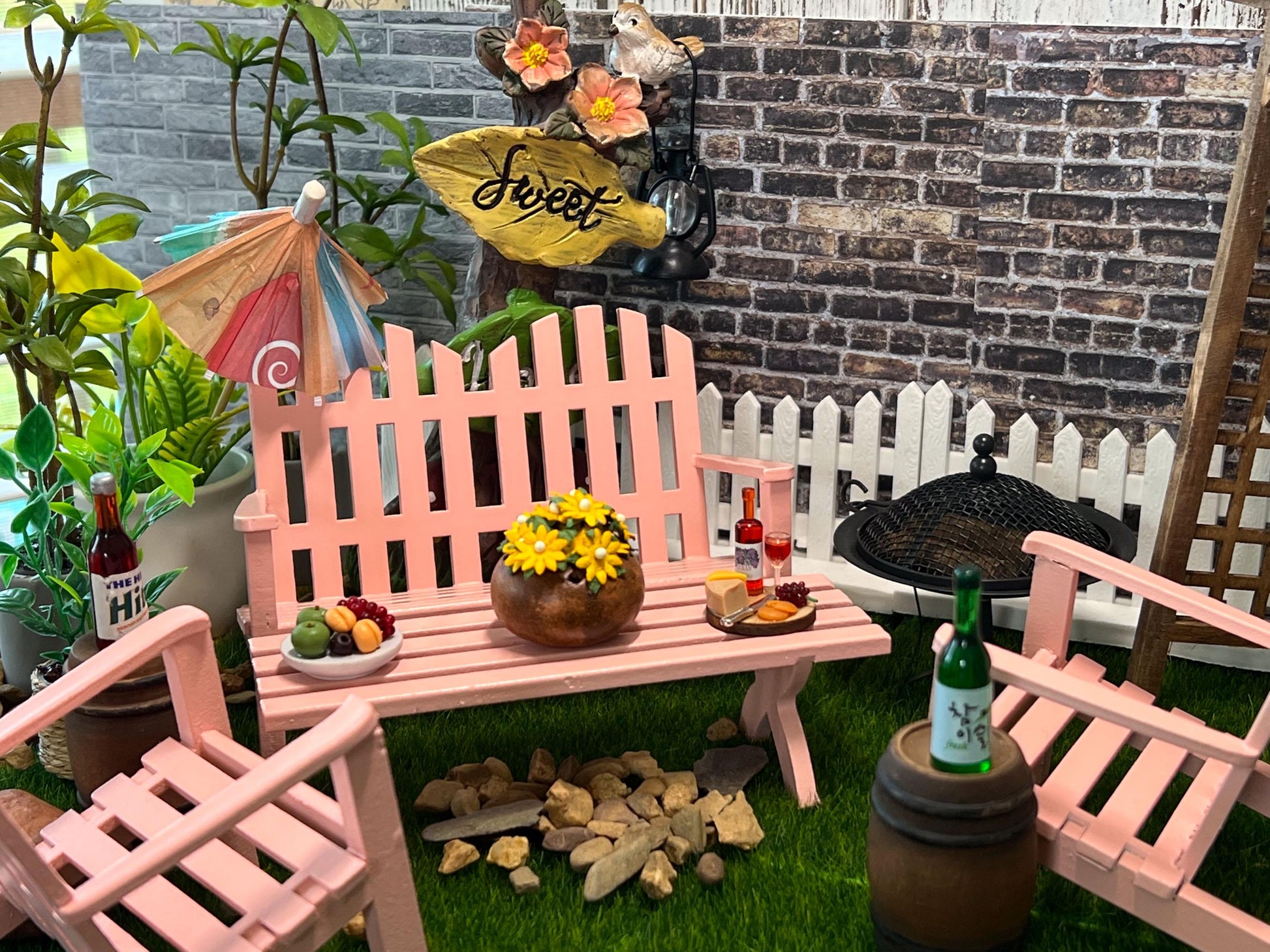 Miniature Pink Adirondack Patio Set – 1:12 Scale – Dollhouse 4PC Outdoor Furniture __etsy:7247920096