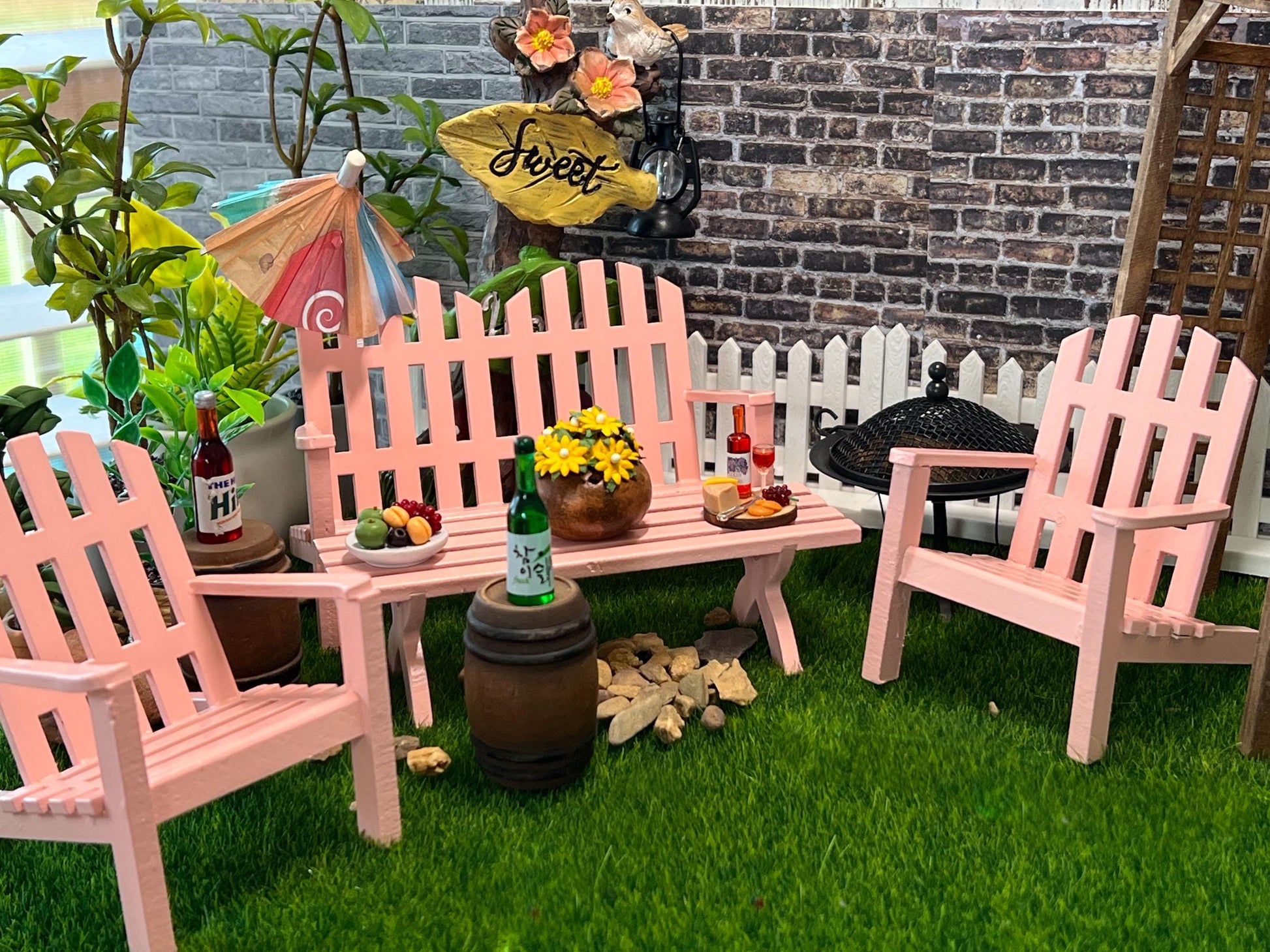 Miniature Pink Adirondack Patio Set – 1:12 Scale – Dollhouse 4PC Outdoor Furniture __etsy:7295877939