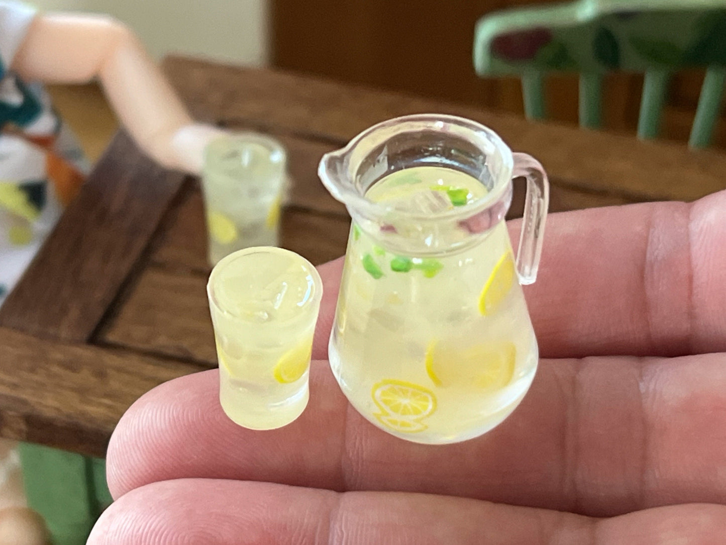 Miniature Pitcher-Tray Set Filled with Lemonade - 1:12 - Scale -Dollhouse Glasses and Ceramic Tray __etsy:6379900347