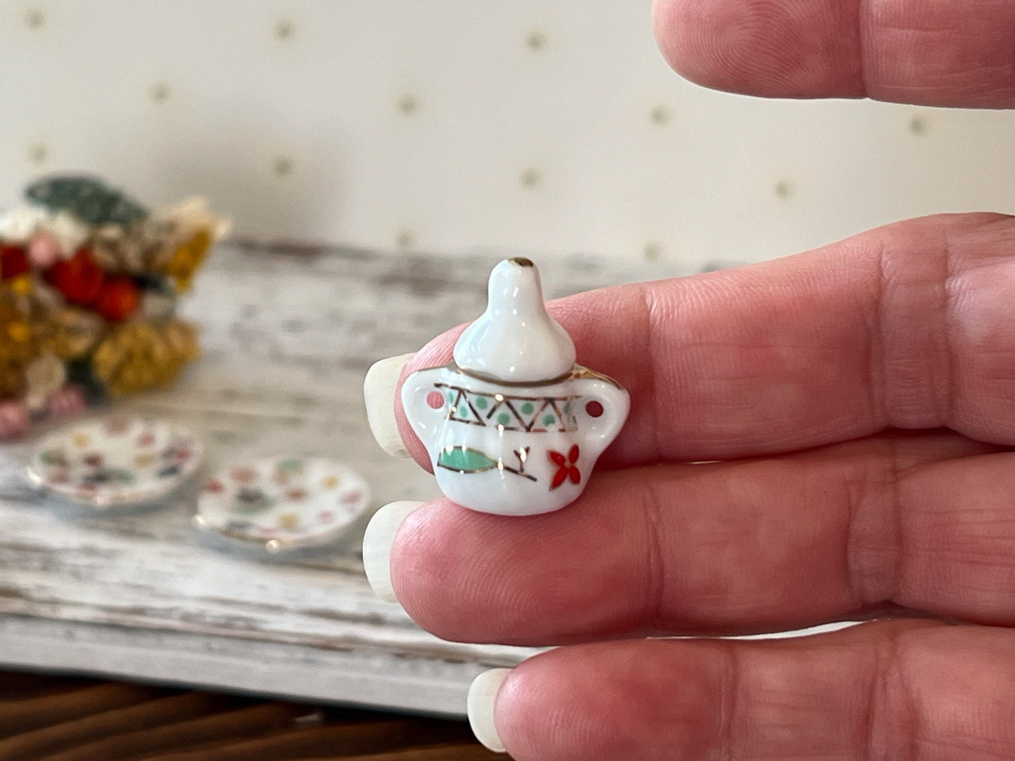 Miniature Porcelain Tea Set - 1:12 Scale – Dollhouse 17PC Colorful Flowers Tea Time __etsy:6214129942