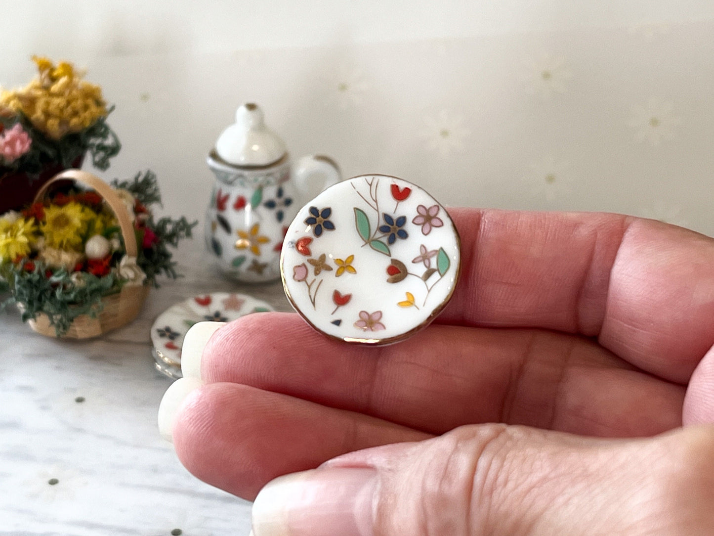 Miniature Porcelain Tea Set - 1:12 Scale – Dollhouse 17PC Colorful Flowers Tea Time __etsy:6262167545