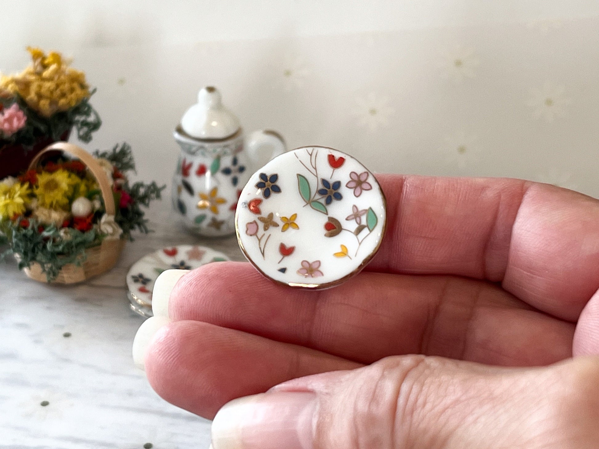 Miniature Porcelain Tea Set - 1:12 Scale – Dollhouse 17PC Colorful Flowers Tea Time __etsy:6262167545