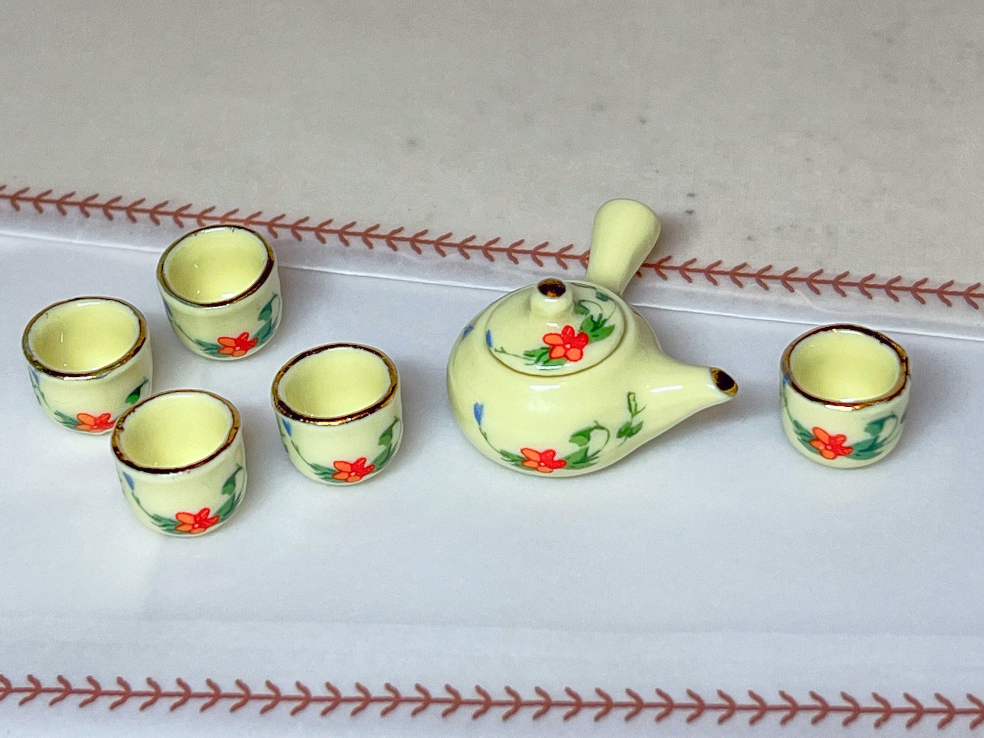 Miniature Porcelain Tea Set 1:12 Scale - Dollhouse 6PC Teatime Set Yellow __etsy:5607766783