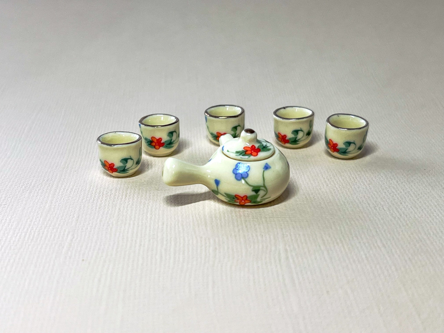 Miniature Porcelain Tea Set 1:12 Scale - Dollhouse 6PC Teatime Set Yellow __etsy:5559665230