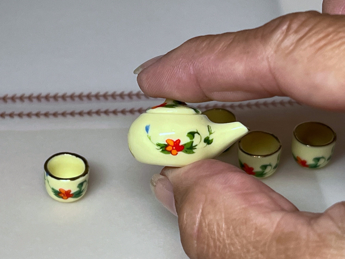 Miniature Porcelain Tea Set 1:12 Scale - Dollhouse 6PC Teatime Set Yellow __etsy:5607766583