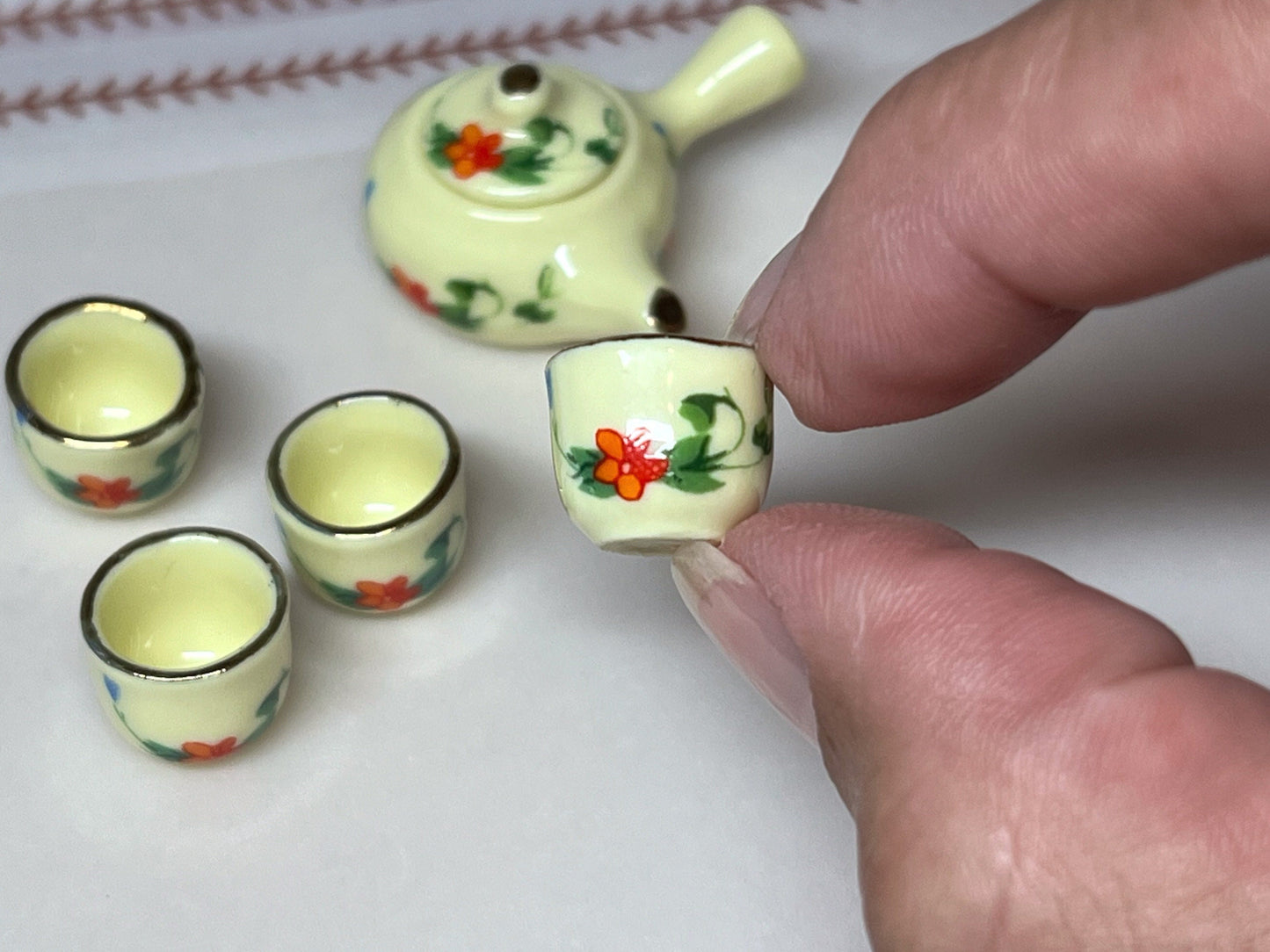 Miniature Porcelain Tea Set 1:12 Scale - Dollhouse 6PC Teatime Set Yellow __etsy:5607766779