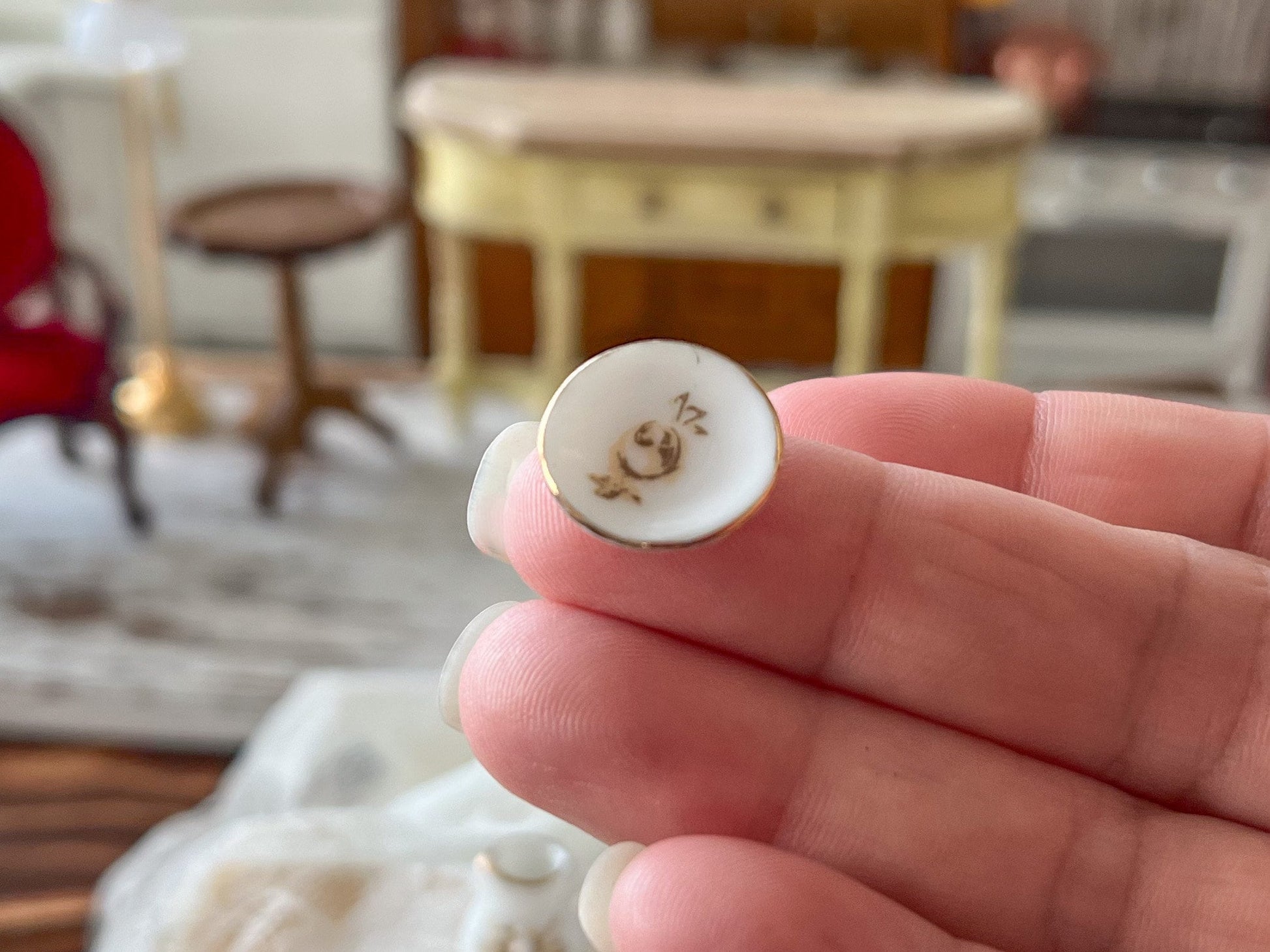 Miniature Porcelain Tea Set 1:12 Scale - 13-PC White & Gold Teatime Set __etsy:6259553601