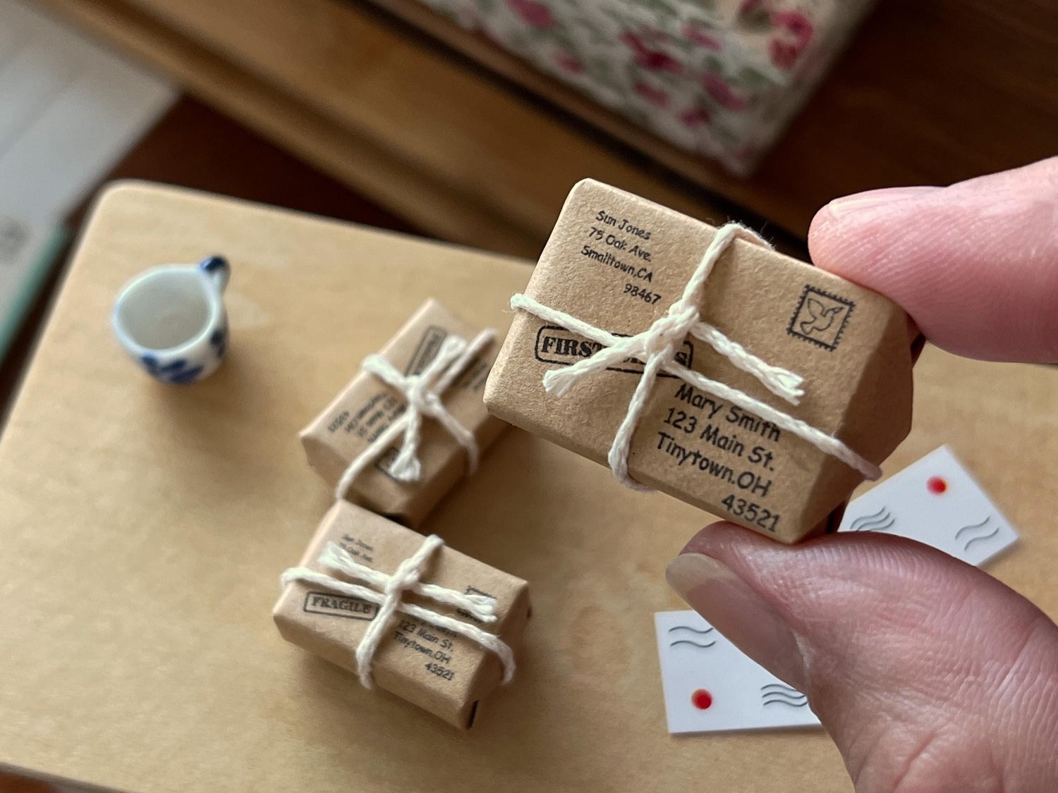 Miniature Postcards and Packages 1:12 Scale –  Dollhouse Mail Set – Mini Shipping Supplies __etsy:6949699787