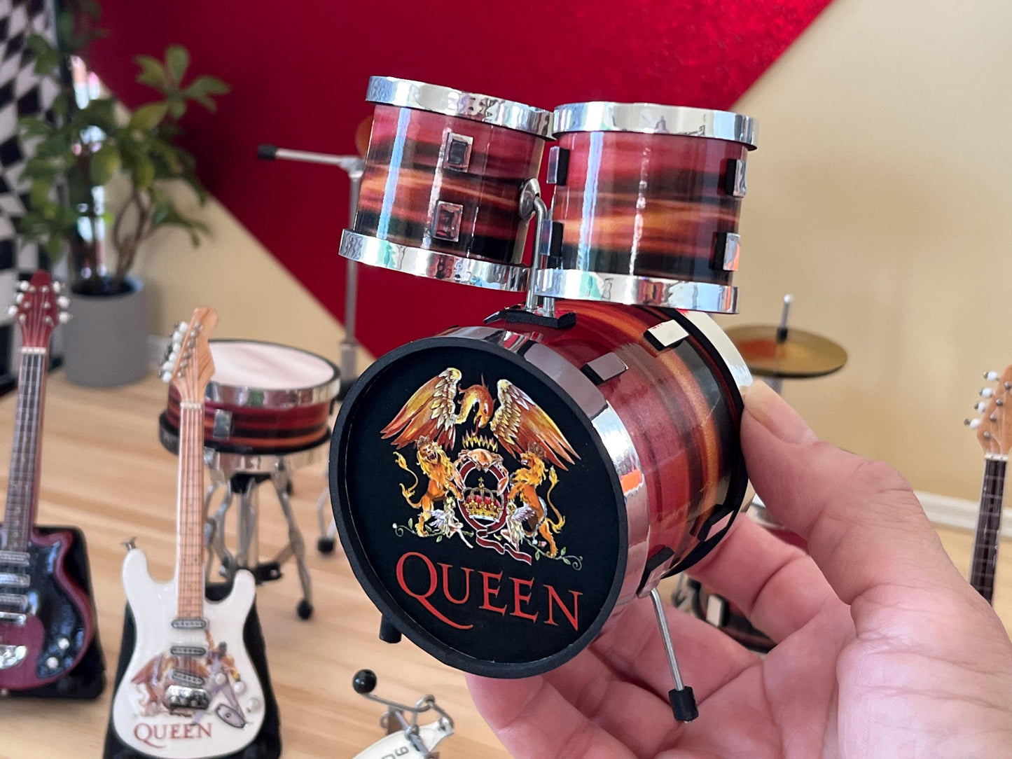 Miniature Queen Drum Set & Guitars - 1:12 Scale, Dollhouse Collectible Drums __etsy:7980164410