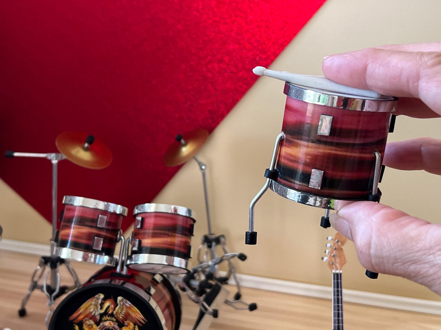 Miniature Queen Drum Set & Guitars - 1:12 Scale, Dollhouse Collectible Drums __etsy:8028111371