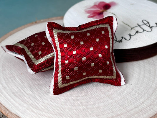 Miniature Red & Gold Throw Pillows -1:12 Scale - Dollhouse 2PC Set Pillows __etsy:5448988715