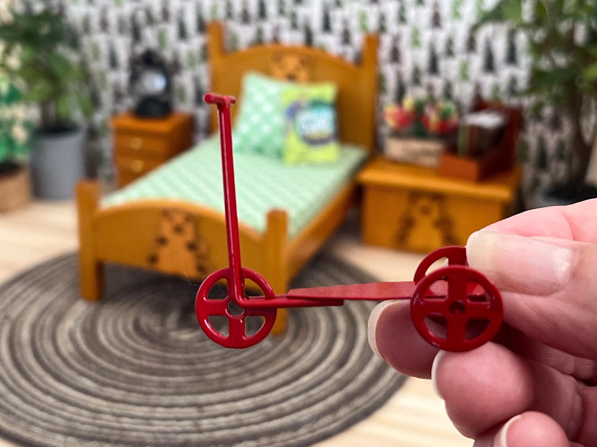 Miniature Red Scooter withThree Wheels - 1:12 Scale - Dollhouse Vintage Tricycle for Kids Room __etsy:8120870513