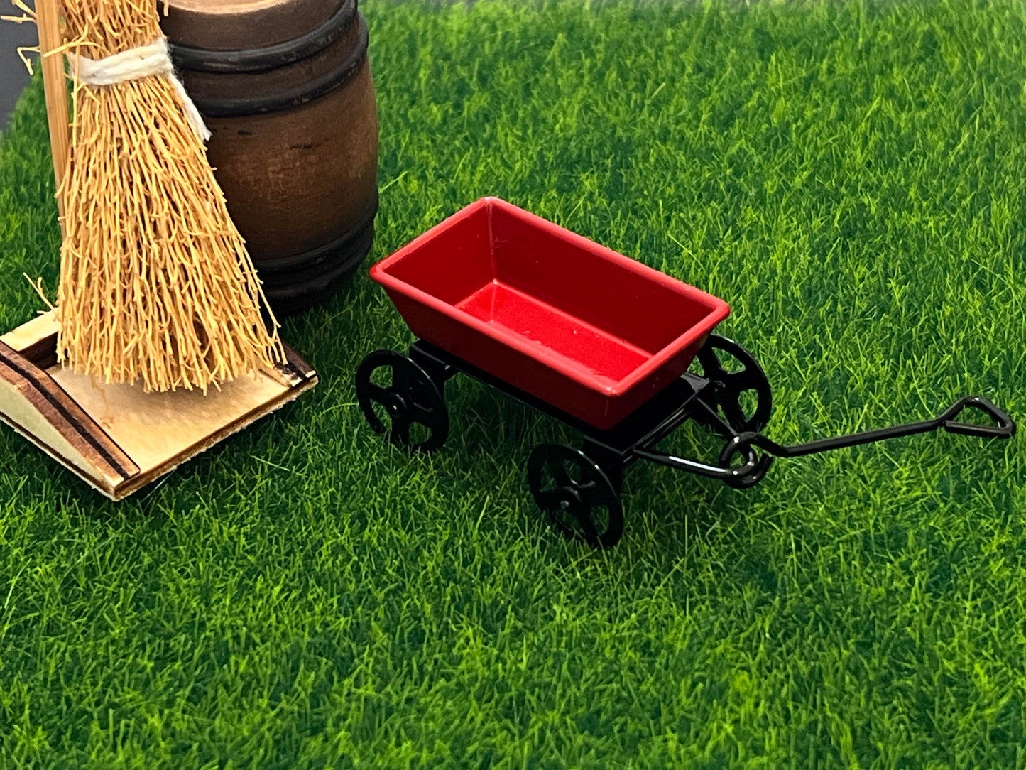 Miniature Red Wagon with Flowers-1:12 Scale-Dollhouse Metal Small Wagon for Kid's Room __etsy:5541639231