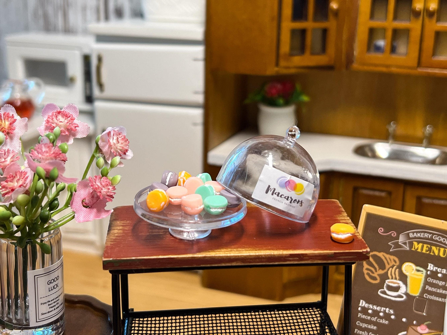 Miniature Resin Macaron Set 1:12 Scale – Dessert with Cake Dome, Dollhouse Kitchen Decor __etsy:6499570424