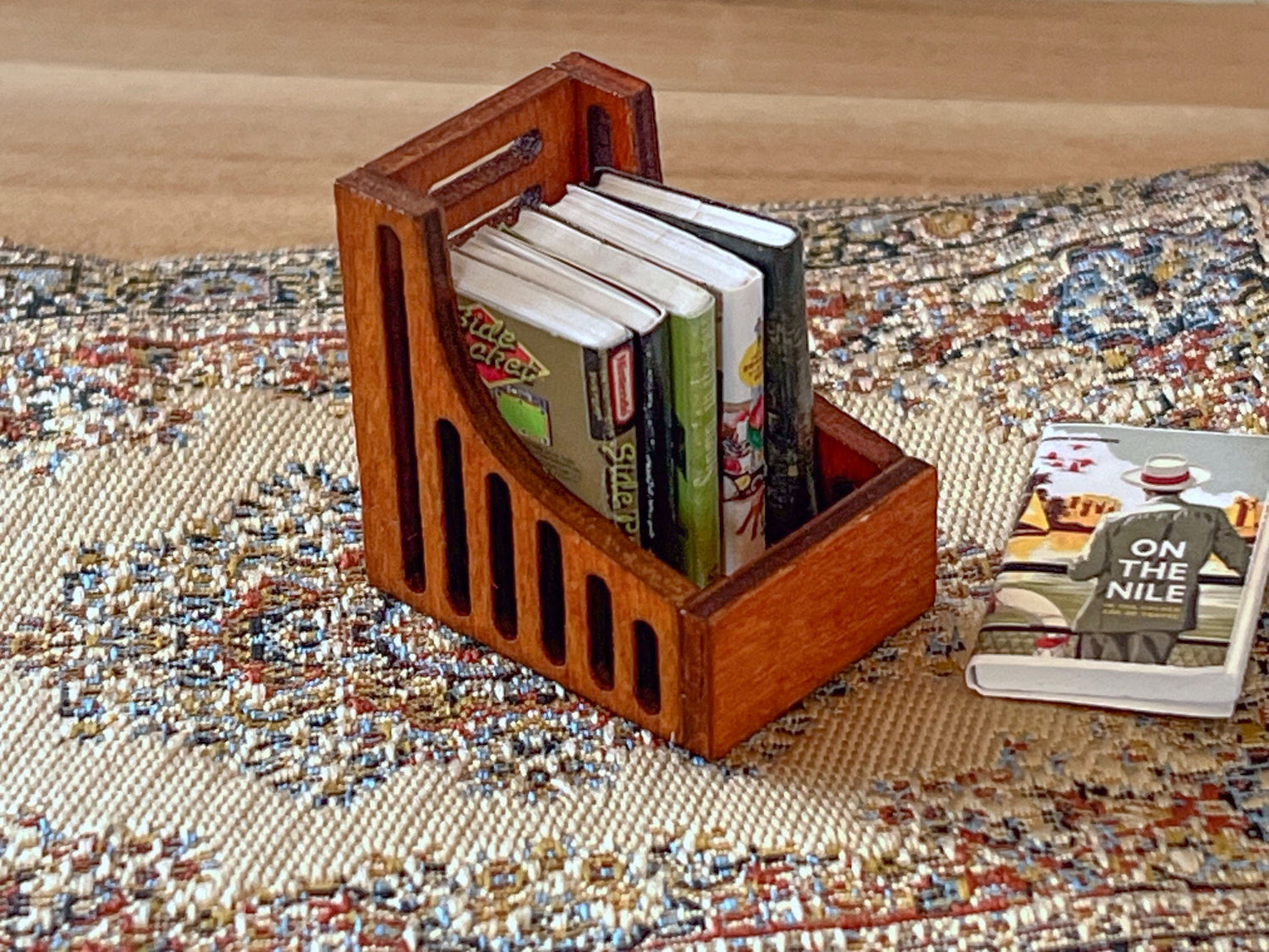 Miniature Retro Desk Organizer with Books – 1:12 Scale – Dollhouse Book Holder for Office __etsy:5573135726