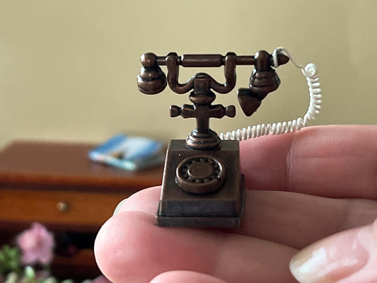 Miniature Retro Landline Telephone – 1:12 Scale -Dollhouse Functional Handset & Flexible Cord-Home __etsy:7100686190