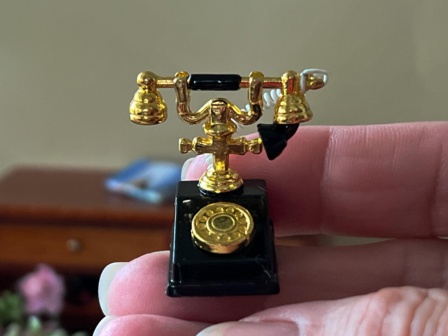 Miniature Retro Landline Telephone – 1:12 Scale -Dollhouse Functional Handset & Flexible Cord-Home __etsy:7100686196