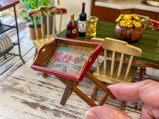 Miniature Rustic Golden/Red TV Tray Table –  1:12 Scale - Dollhouse Furniture Decor __etsy:7850681575