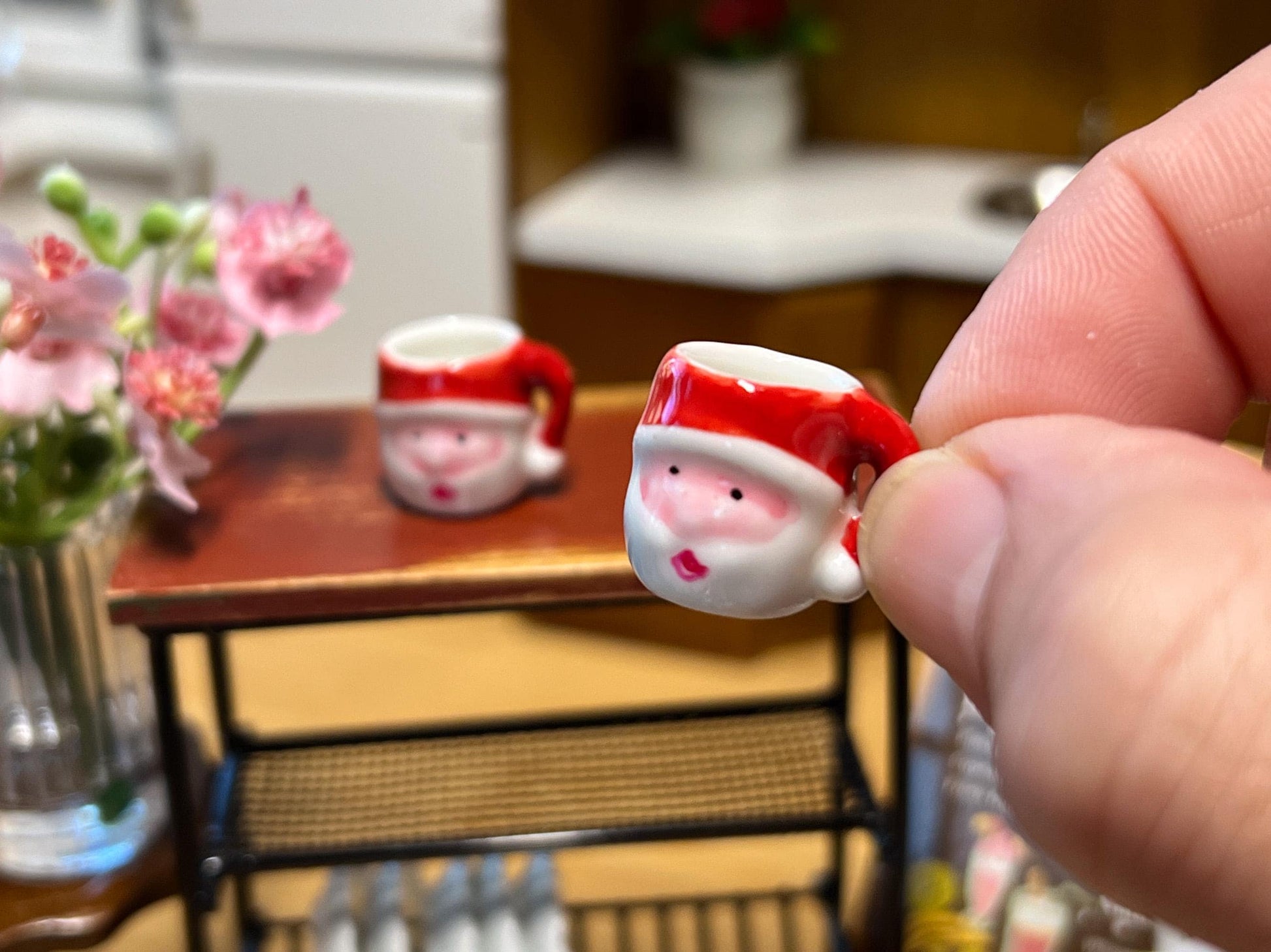 Miniature Santa Mug Set 1:12 Scale – 2pc Ceramic Christmas Cups | Dollhouse Holiday Decor __etsy:6499718928