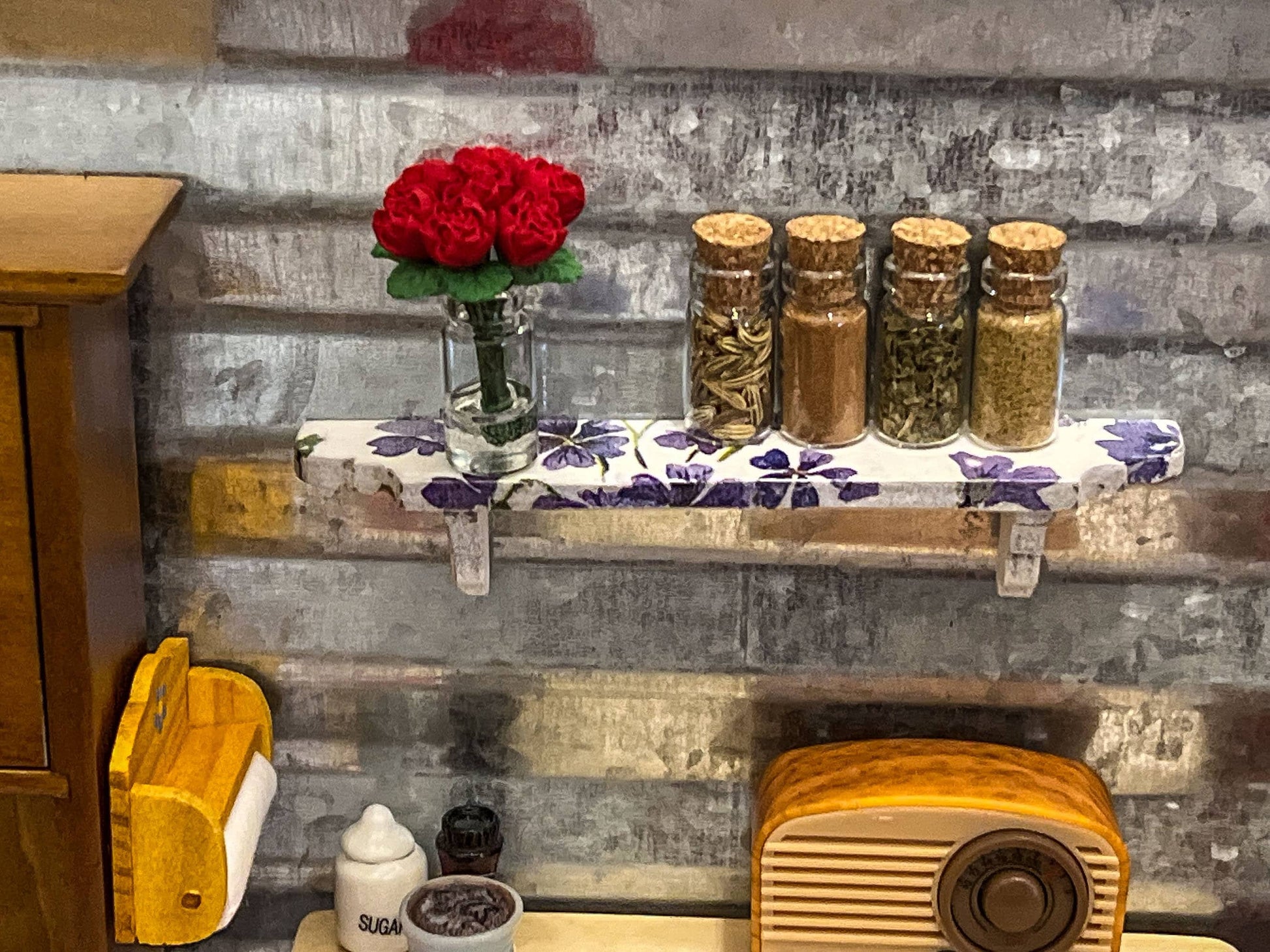 Miniature 1:12 Scale Bookshelf with Floral Decoupage –  Dollhouse Wooden Shelf __etsy:5848207727