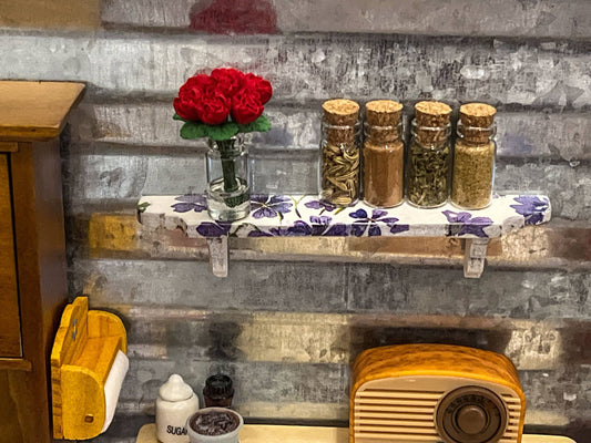 Miniature 1:12 Scale Bookshelf with Floral Decoupage –  Dollhouse Wooden Shelf __etsy:5848207727