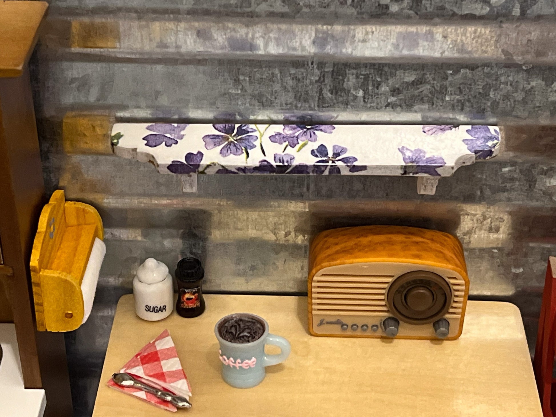 Miniature 1:12 Scale Bookshelf with Floral Decoupage –  Dollhouse Wooden Shelf __etsy:5848207717