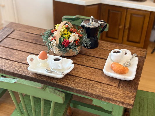 Miniature 1:12 Scale Ceramic Breakfast Tray with Coffee, Spoon & Croissant or Egg – Dollhouse __etsy:6493984457