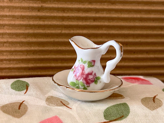 Miniature 1:12 Scale Ceramic China Wash Jug and Bowl Set __etsy:5638559685