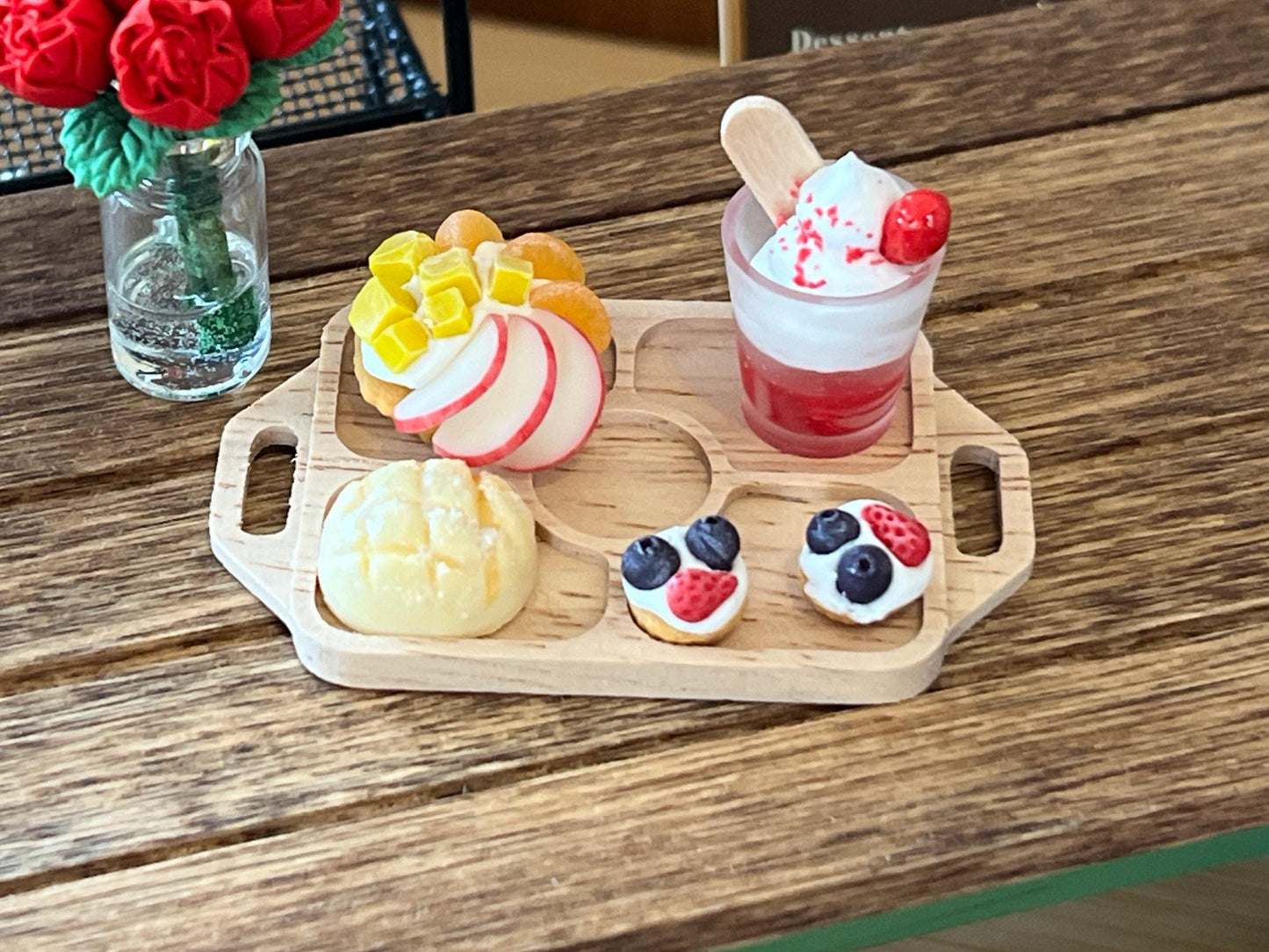 Miniature  1:12 Scale Dessert 5 PC Set – Milkshake, Pie, Bread & Cupcakes __etsy:6560739587