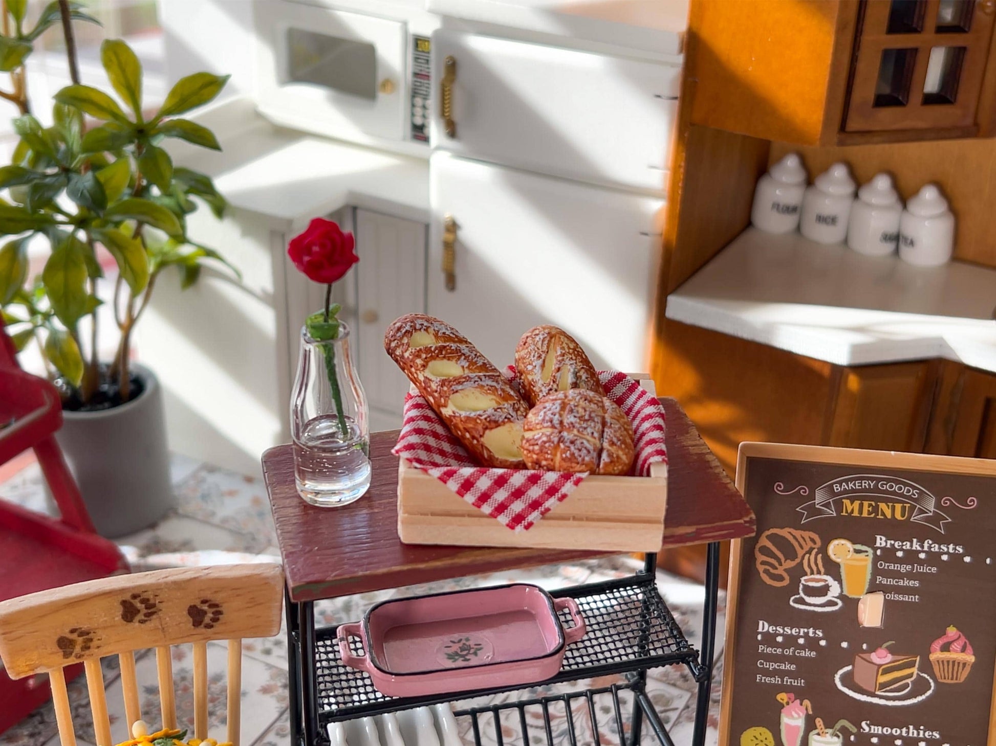 Miniature 1:12 Scale French Bread in Wooden Crate – Bakery Loaves with Gingham Lining __etsy:6744460060