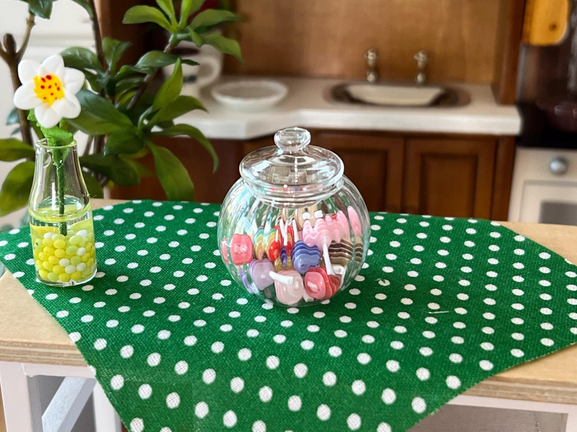 Miniature 1:12 Scale Glass Candy Jar with 20 Lollipops, Dollhouse Kitchen Decord __etsy:6334268460