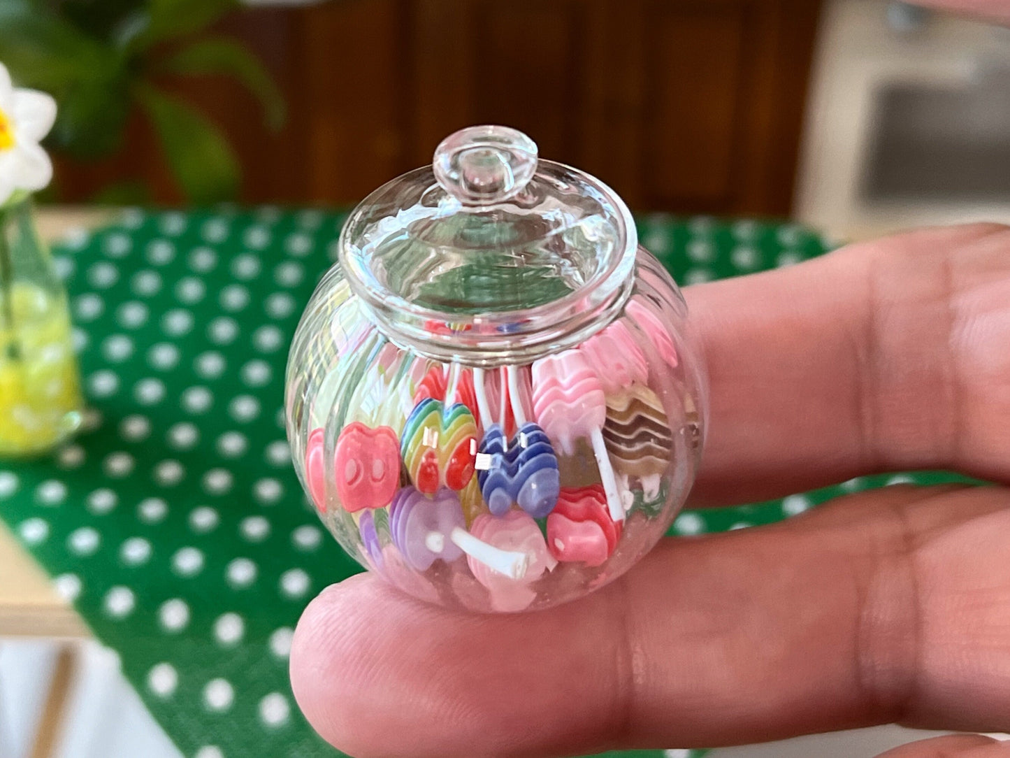 Miniature 1:12 Scale Glass Candy Jar with 20 Lollipops, Dollhouse Kitchen Decord __etsy:6334268450