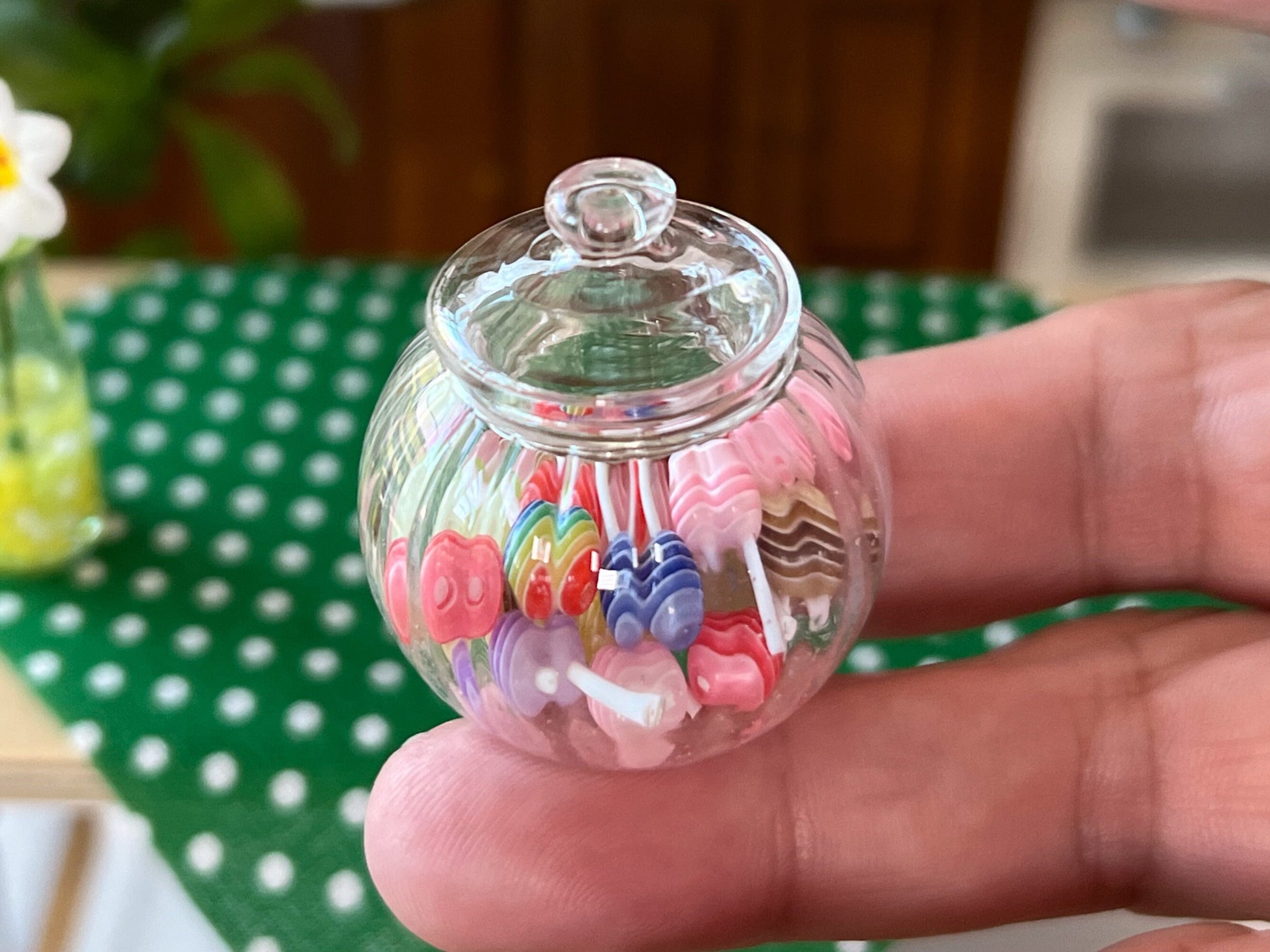 Miniature 1:12 Scale Glass Candy Jar with 20 Lollipops, Dollhouse Kitchen Decord __etsy:6334268450