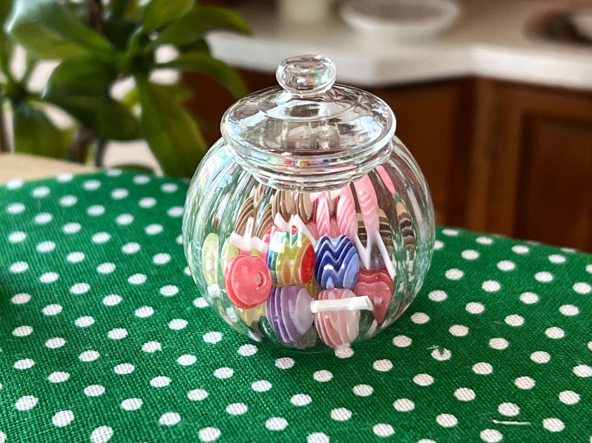 Miniature 1:12 Scale Glass Candy Jar with 20 Lollipops, Dollhouse Kitchen Decord __etsy:6334268746