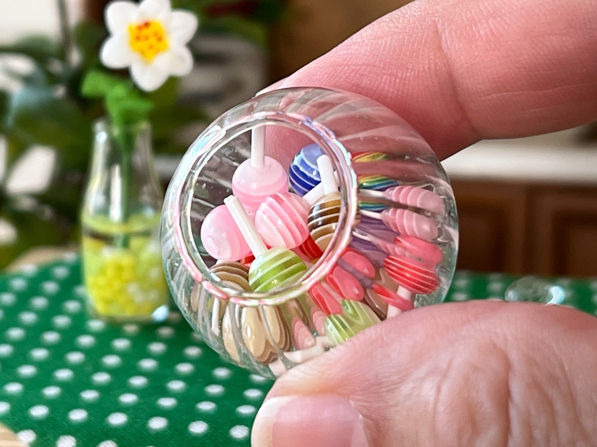 Miniature 1:12 Scale Glass Candy Jar with 20 Lollipops, Dollhouse Kitchen Decord __etsy:6382336147