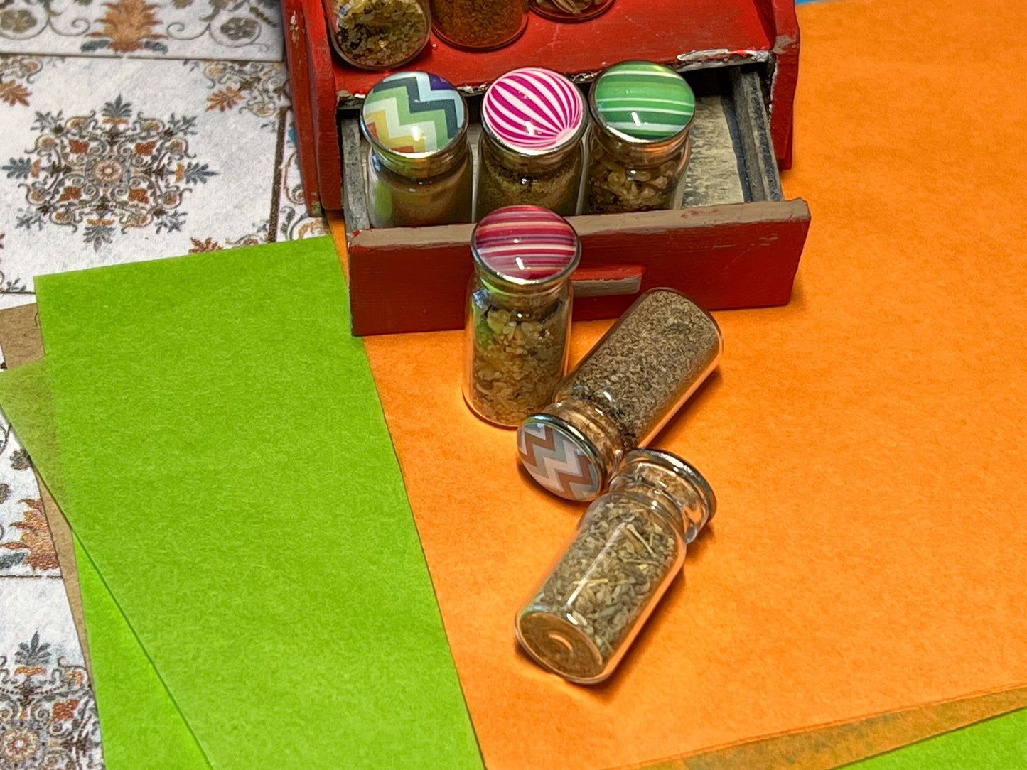 Miniature 1:6 Scale Herbs & Spices 6 PC Set – Glass Jars Kitchen Essentials for Dollhouse __etsy:5881013391
